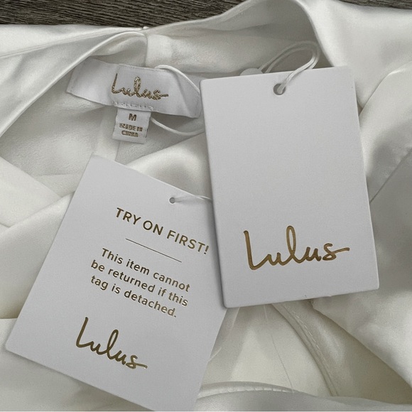 Lulus Gorgeous Vow Satin Mermaid Wedding Dress Medium White Cowl Mock Neck Retro - Picture 5 of 11